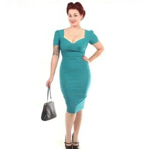 Gorgeous Pinup Girl Clothing Erin wiggle dress in Teal blue size 4x with belt!
